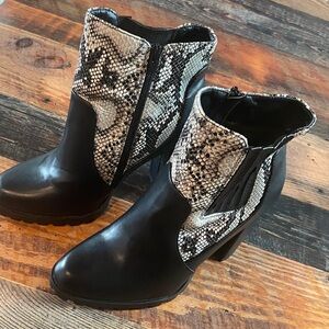 Shoedazzle Black and Snake Print Ankle Boots
